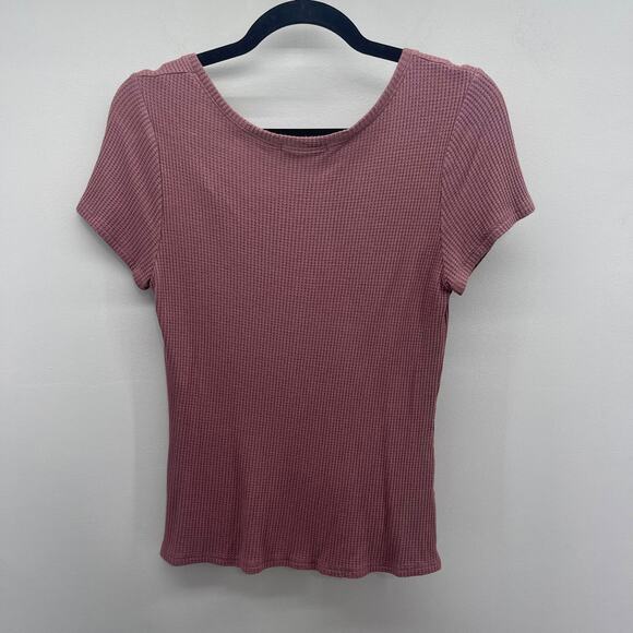 Gilli Waffle Knit Tee Womens Medium Mauve Rose Asymmetric Neckline Short Sleeve - Picture 4 of 5